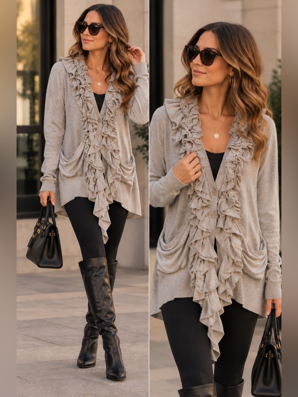 Anthropologie | Moth BEIGE Ruffle-Front Long Sleeve Dress Cardigan, XS
